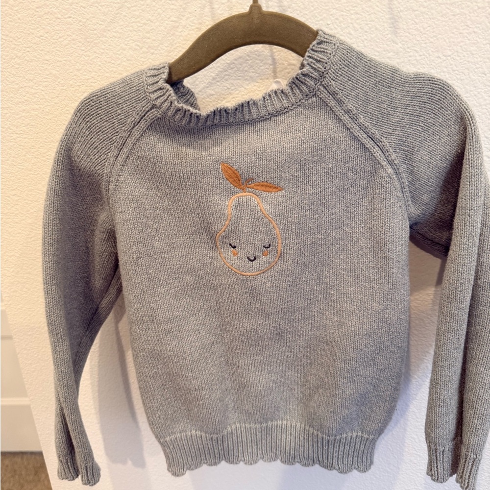 Jamie Kay Gray Knit Sweater with Pear Embroidery